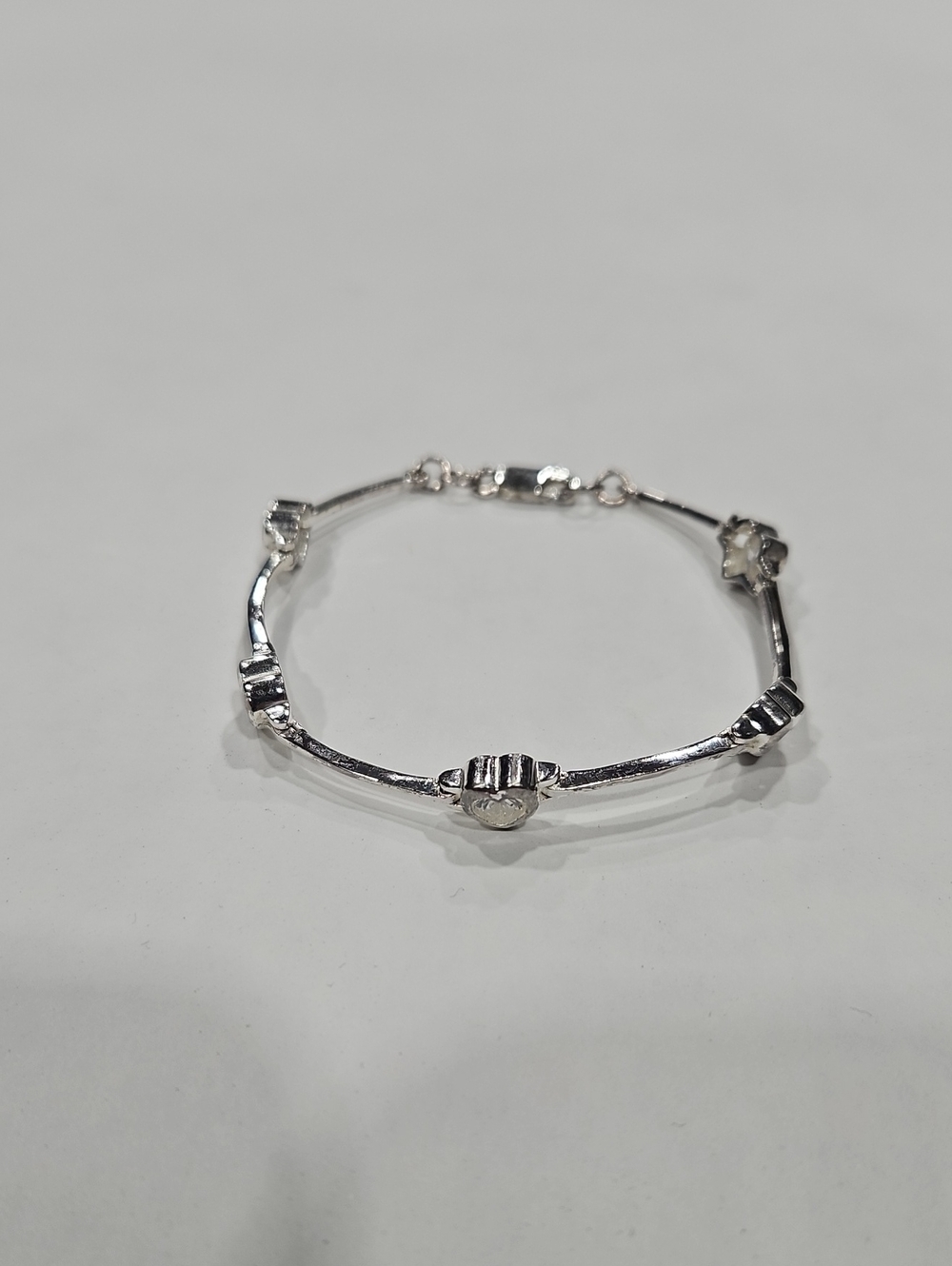Sterling Silver 925 Clear CZ Heart Link Chain Bracelet (Pandora Style)